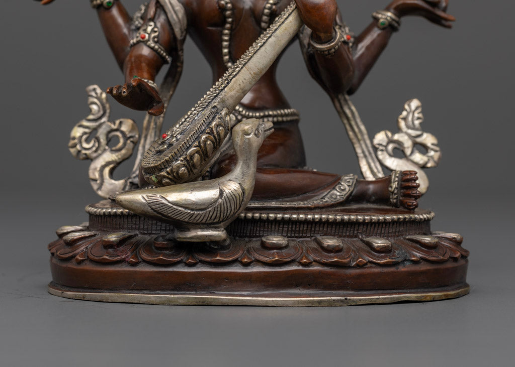 Hindu Goddess Saraswati Statue | Oxidized Copper Statue