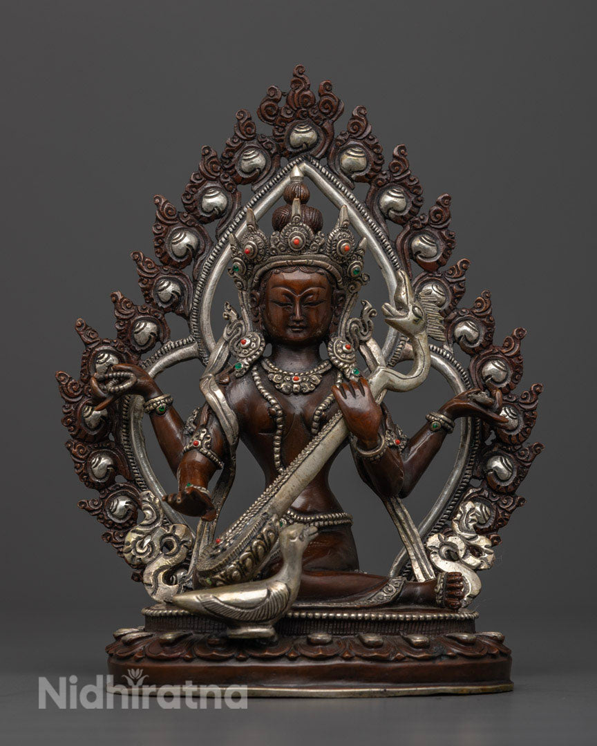 Hindu Goddess Saraswati Statue | Oxidized Copper Statue