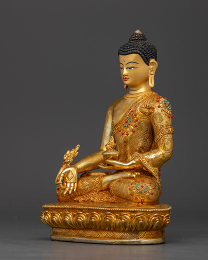 Seated Medicine Buddha copper statue for home altar and meditation space