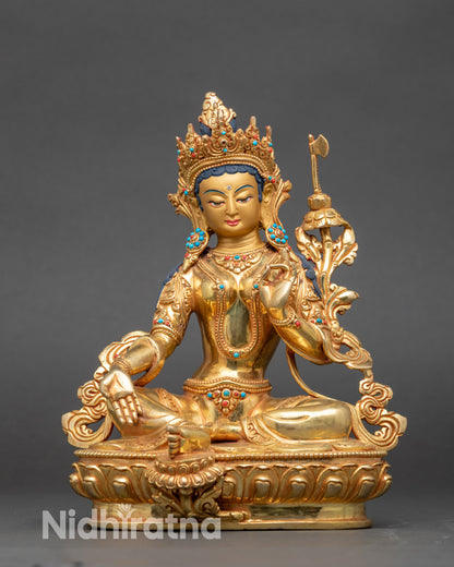 Sengdeng Nag statue regular close up, finely cast lotus pedestal with gold finish
