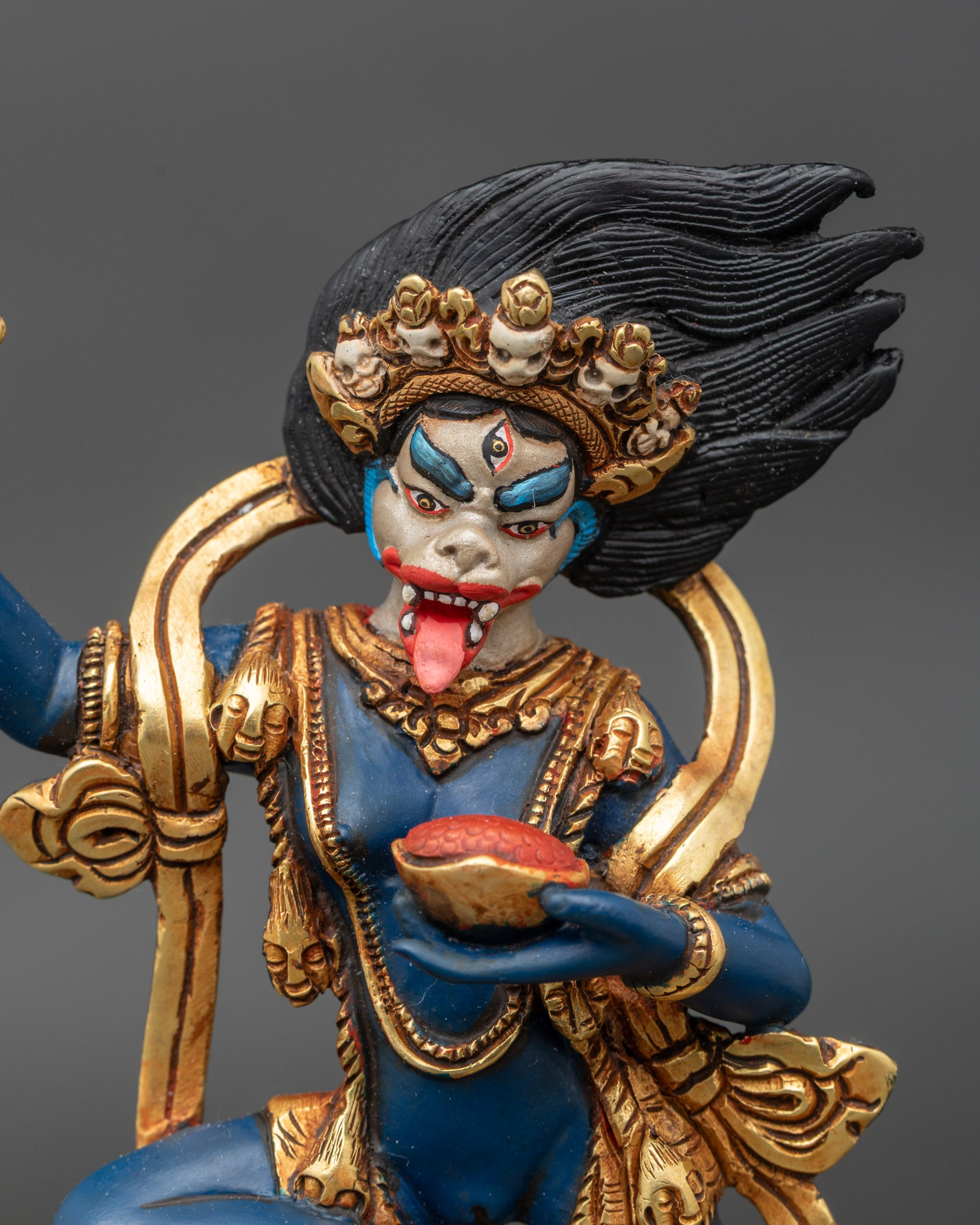 Senge Dongma Statue close-up | Vajrayana Dakini with skull crown and ha