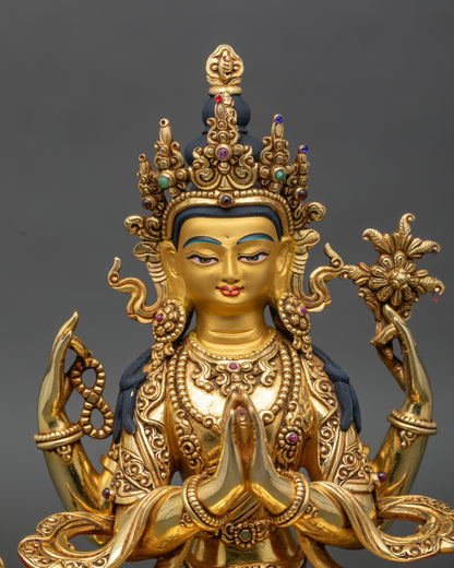 Serene expression Chenrezig figurine Newari craftsmanship Nepal