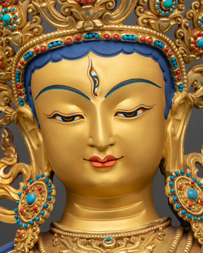 Seven-eyed White Tara statue detail, Himalayan healing deity art