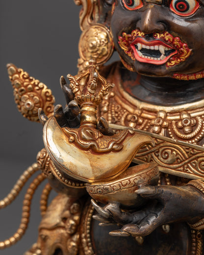 Shakya Mahakala face showing wrathful expression and intricate hand-carved features