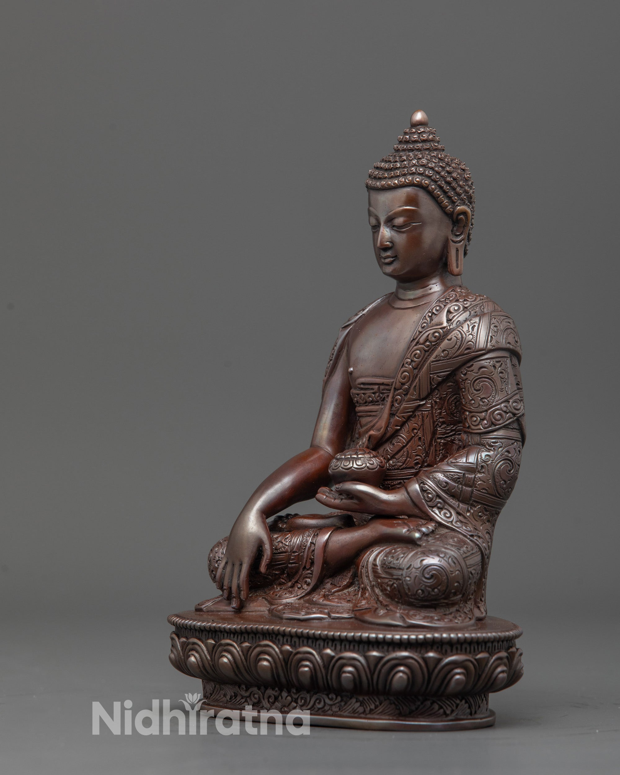 Traditional Gautama Shakyamuni Buddha Sculpture | Oxidized Copper Art