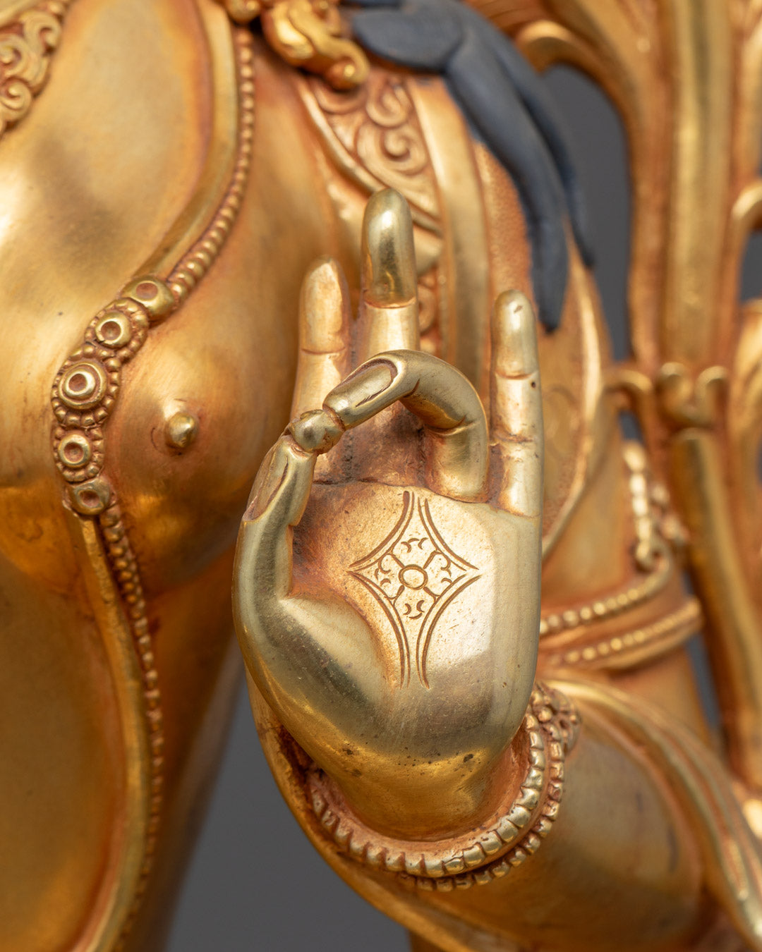 Tibetan Buddhist Green Tara Statue | 24k Fire Gold Gilded