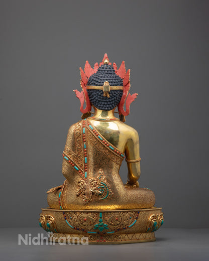 Tibetan Crown Shakyamuni Buddha Statue | Authentic Nepalese Copper