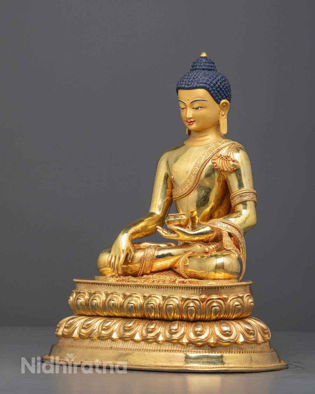 Hand-Carved Buddha Statue | 24k Gold Gilded Copper | Made in Nepal