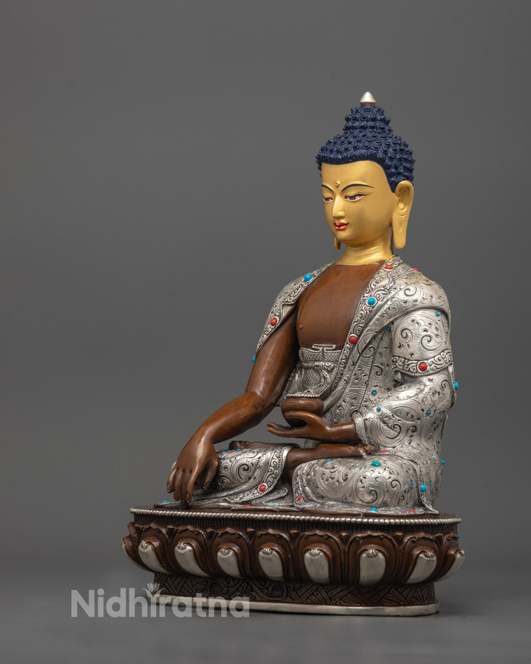 Elegant Oxidized Shakyamuni Buddha Sculpture | Divine Home Altar Piece