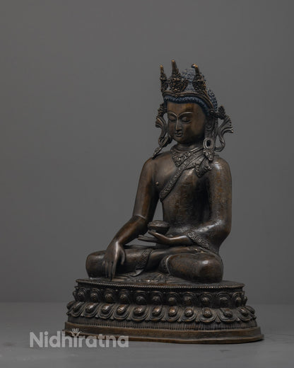 Oxidized Copper Shakyamuni Buddha Statue | Artisan-Crafted from Nepal