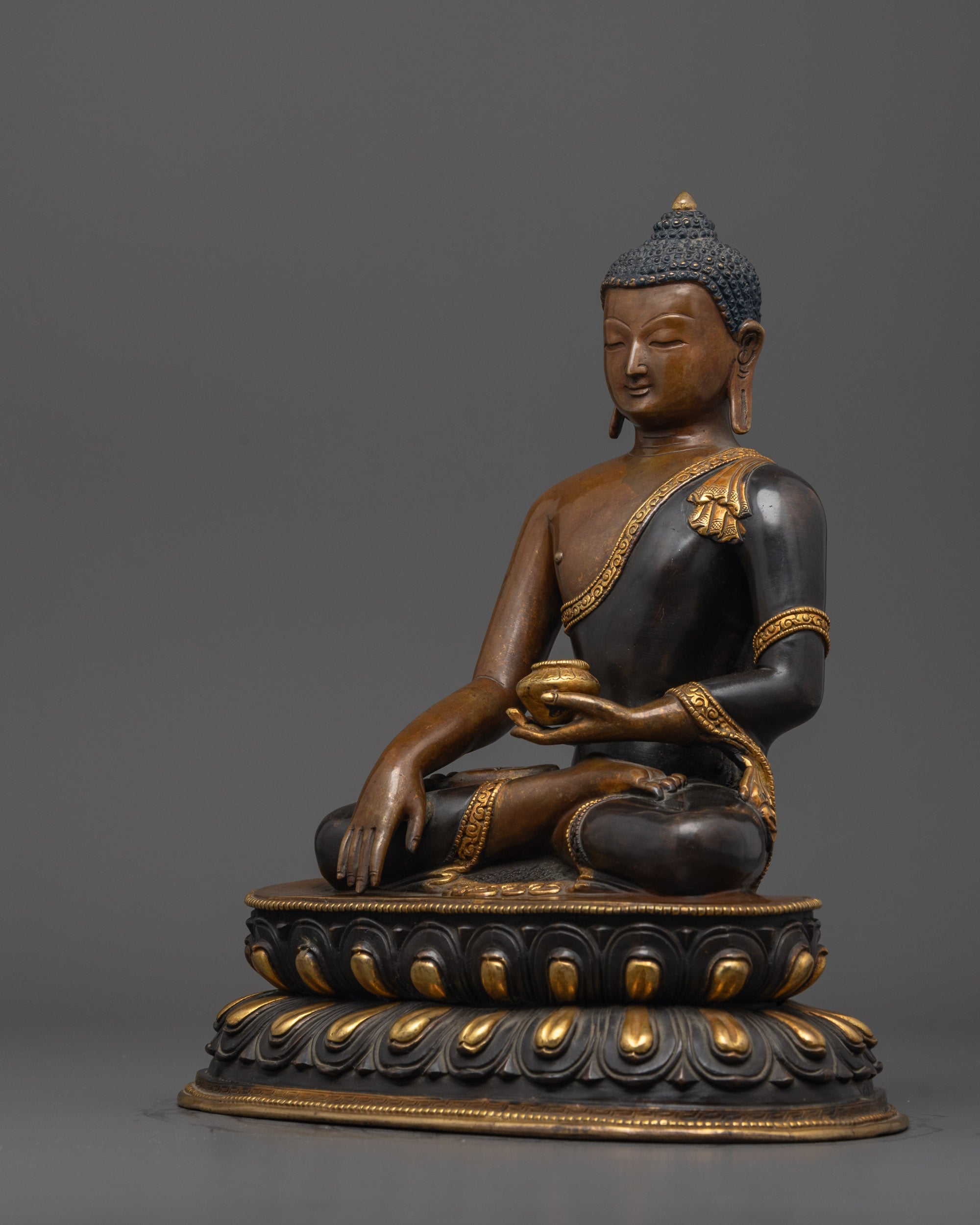 Handcrafted Shakyamuni Buddha Statue with 24k Fire Gold Gilding