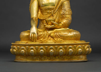 Shakyamuni Buddha Copper Statue | 24K Gold Fire-Gilded Sculpture