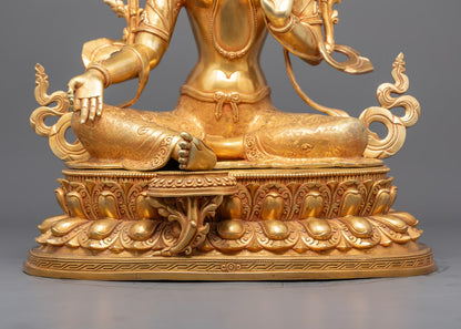 Tibetan Buddhist Green Tara Statue | 24k Fire Gold Gilded