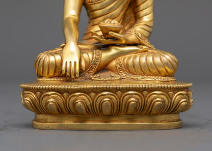 Shakyamuni Buddha Sculpture | 24k Gold Gilded Statue