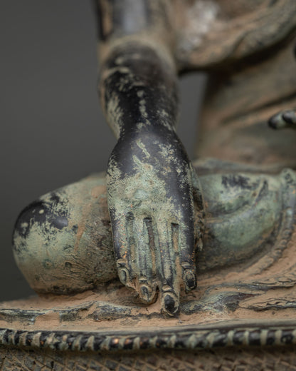 Shakyamuni Buddha Statue – Antique-Finish Oxidized Copper Figurine