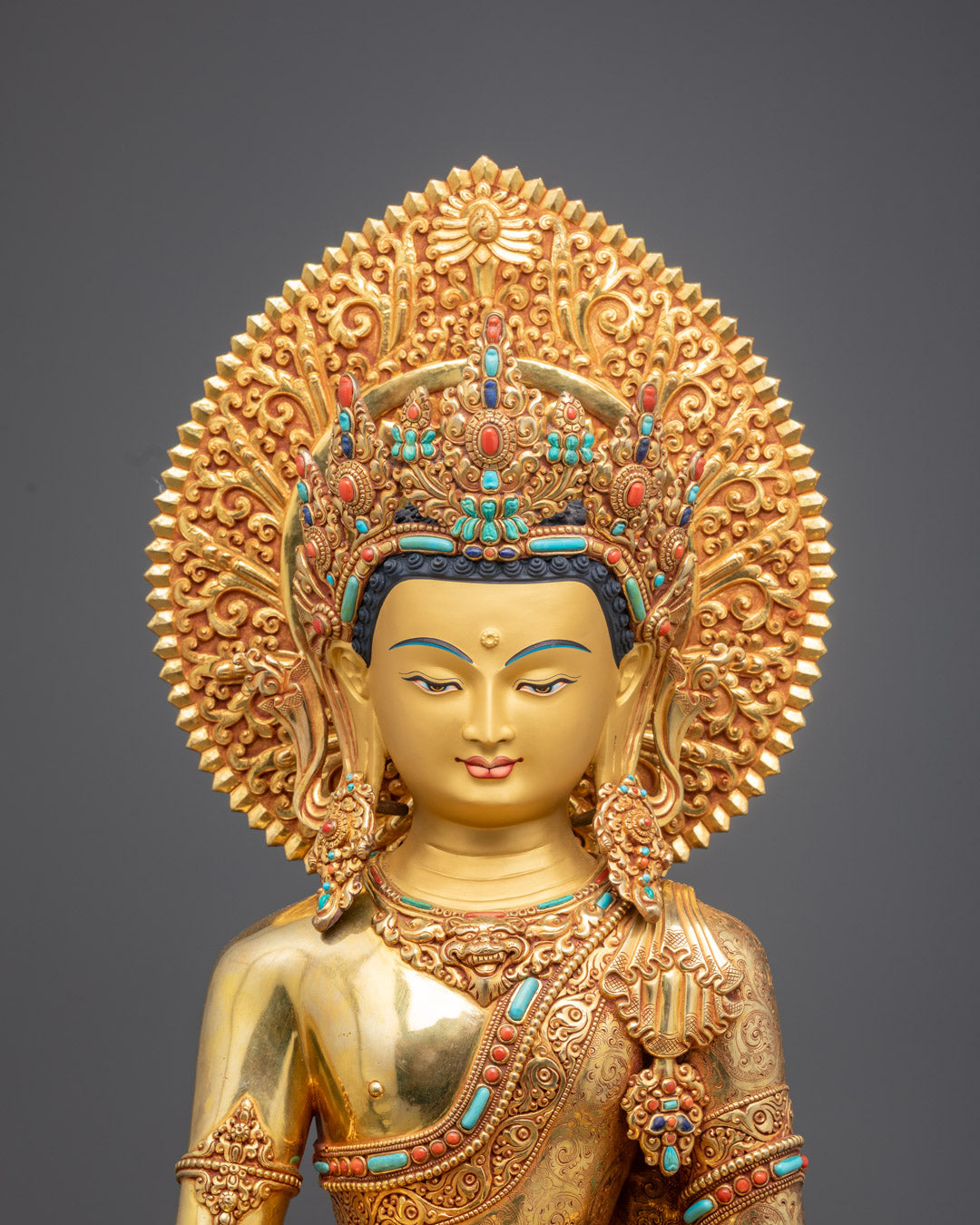 Tibetan Crown Shakyamuni Buddha Statue | Authentic Nepalese Copper
