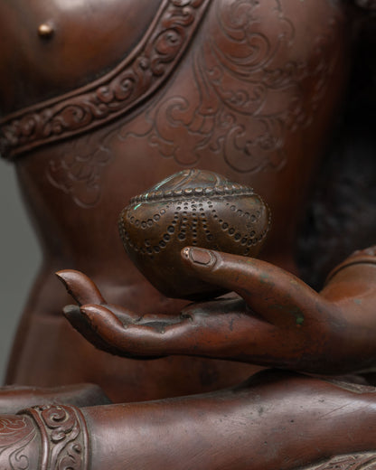 Brown Shakyamuni Buddha Statue – Oxidized Copper Buddhist Figurine