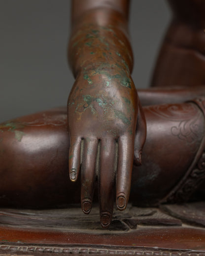 Brown Shakyamuni Buddha Statue – Oxidized Copper Buddhist Figurine