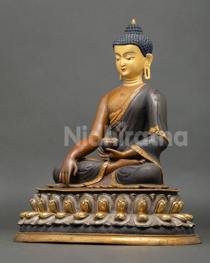 shakyamuni-buddha-left-view-side-oxidized-copper-robed-monk-buddhist-statue