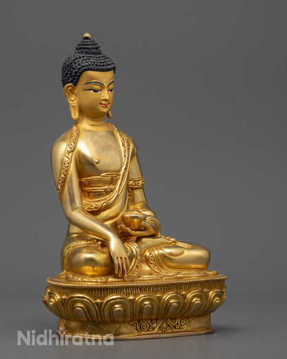 Shakyamuni Buddha Statue – 24k Gold-Gilded Tibetan Sculpture Handmade in Nepal