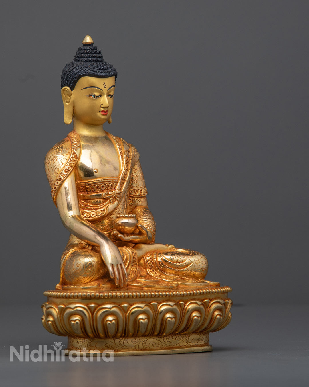 Shakyamuni Buddha Statue – Authentic Handcrafted Copper Statue with Gold Finish