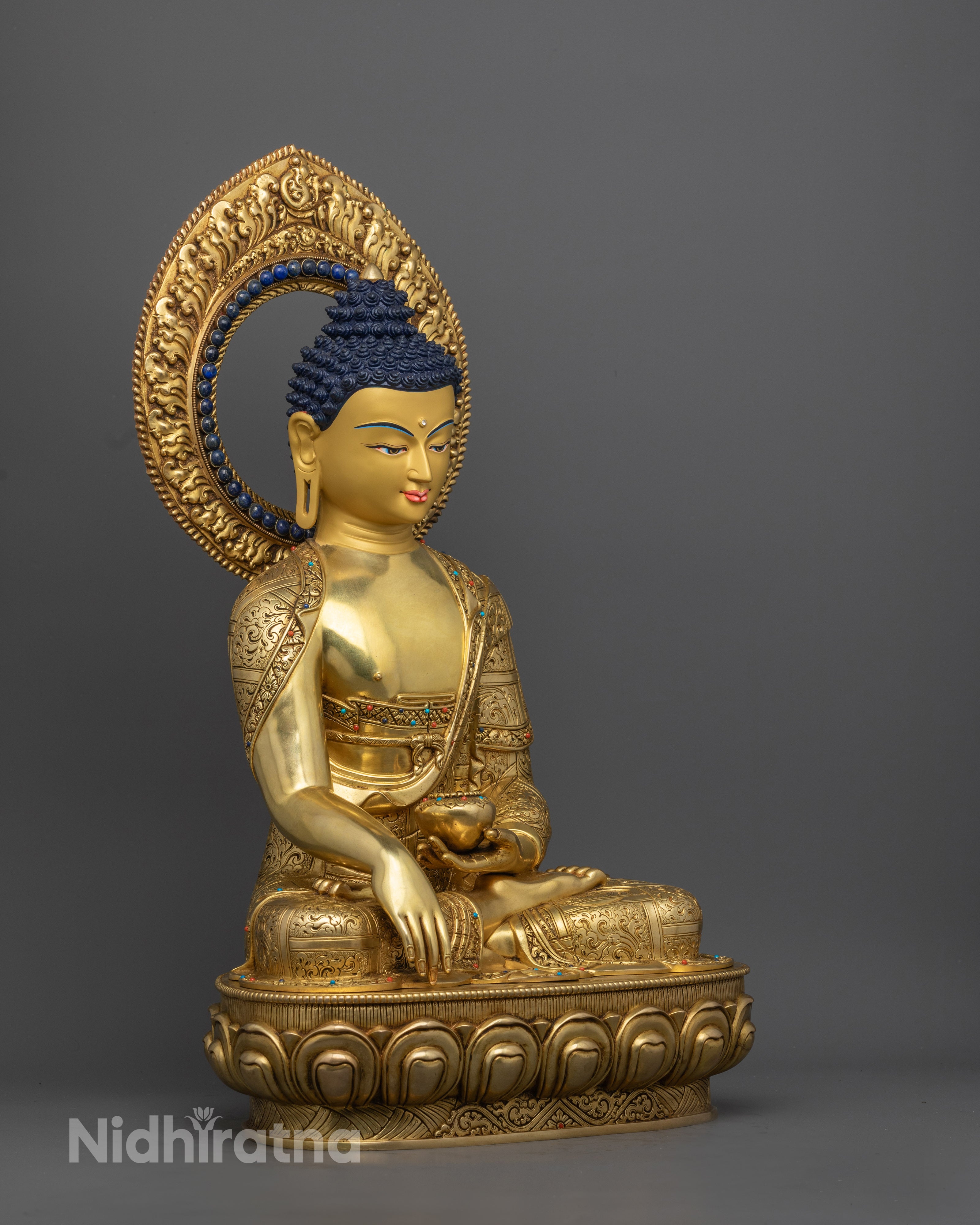 Shakyamuni Buddha Statue – Hand-Carved 24k Gold Gilded Copper Sculpture from Nepal