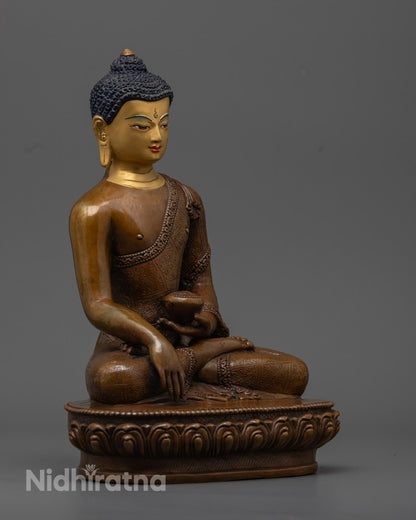 Shakyamuni Buddha Statue | Handcrafted in Nepal with Oxidized Copper and 24k Gold-Coated Face