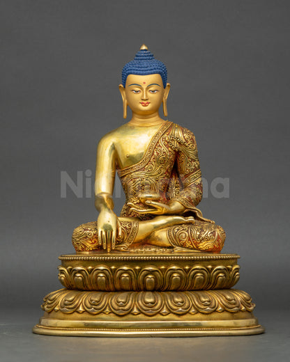 Shakyamuni Buddha Statue copper sculpture gold fire-gilded lotus seat