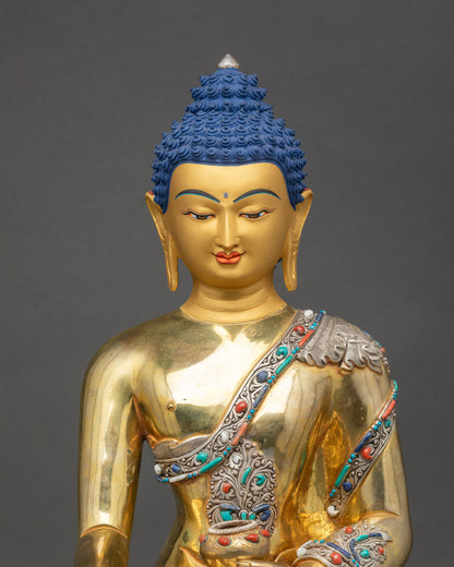Shakyamuni Buddha Statue detailed close up floral motifs traditional Nepalese art