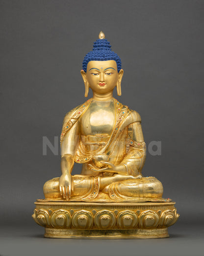 Shakyamuni Buddha Statue front view gold-gilded copper Himalayan art