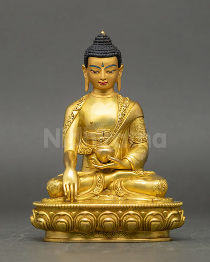 Shakyamuni Buddha Statue front view gold fire-gilded copper sculpture for meditation
