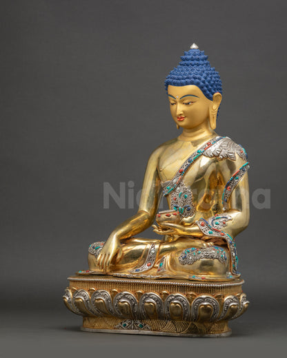 Shakyamuni Buddha Statue left side view handcrafted Nepalese Buddhist altar statue