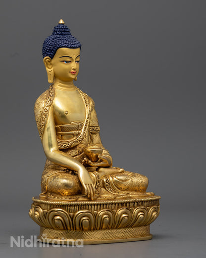 Shakyamuni Buddha Statue's lotus throne, highlighting the traditional lost wax method and exquisite design.