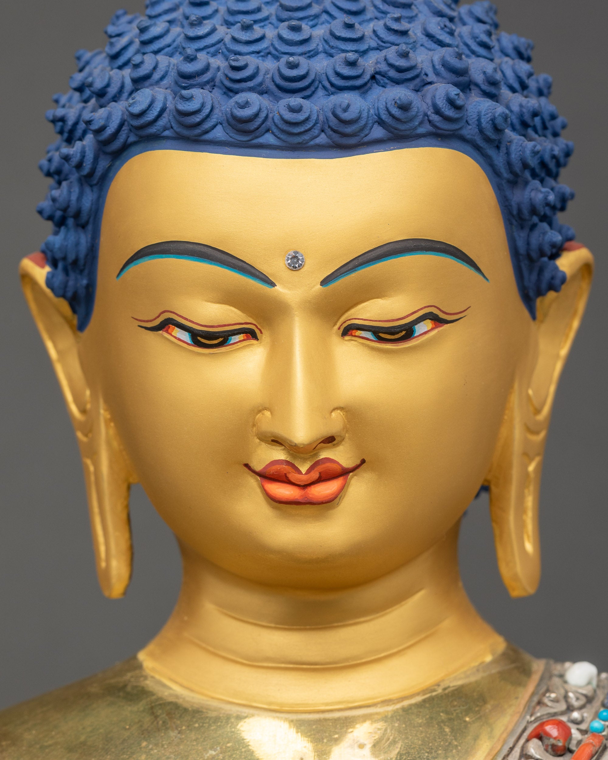 Shakyamuni Buddha Statue serene face close up handcrafted lost wax copper sculpture