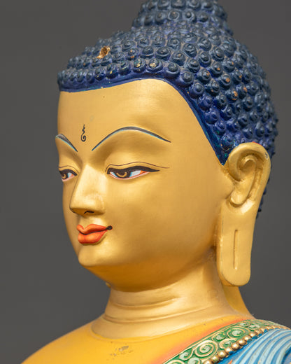 Shakyamuni Buddha Statue side close up gold-gilded face hand-painted details
