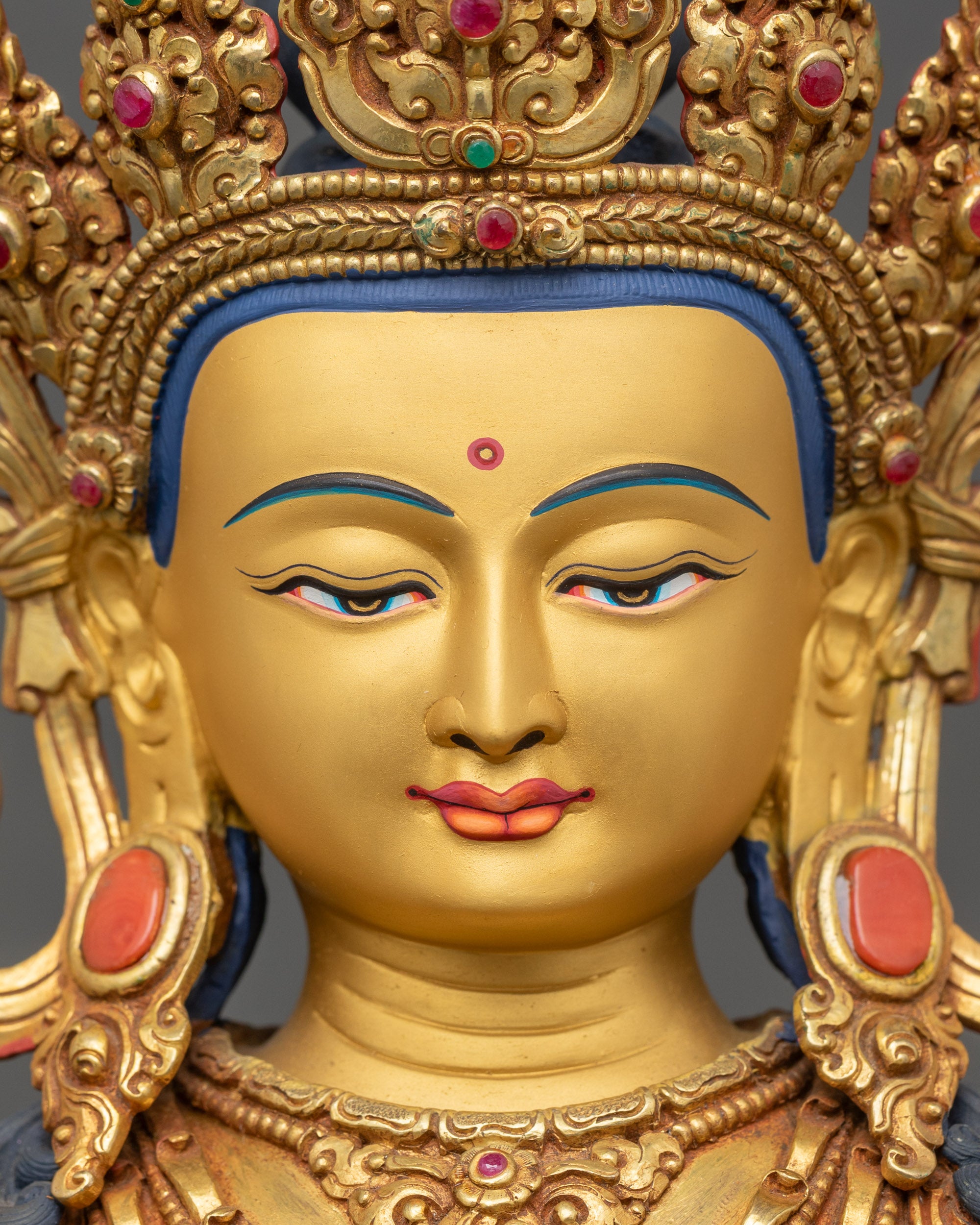 Shakyamuni Buddha face detailed close-up showing serene expression