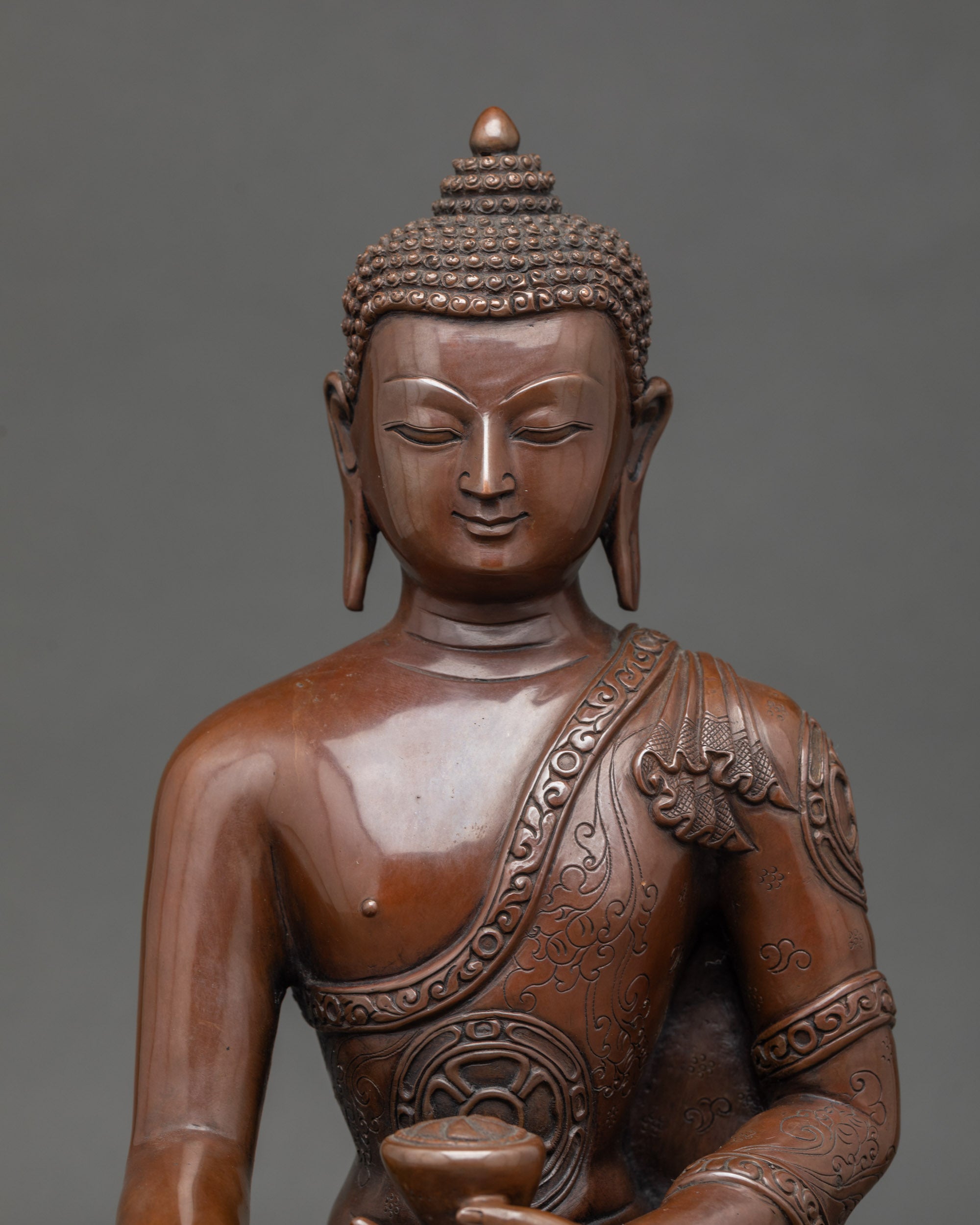 Shakyamuni Buddha face oxidized copper Newari handcrafted Buddhist statue