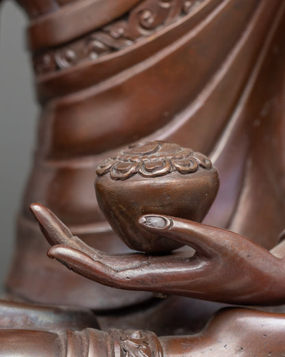 Shakyamuni Buddha holding monk’s alms bowl, Nepalese spiritual altar sculpture for devotion