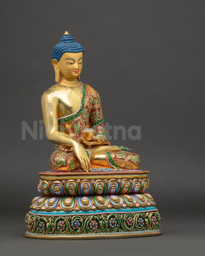 Shakyamuni Buddha left side view hand-painted Himalayan copper statue