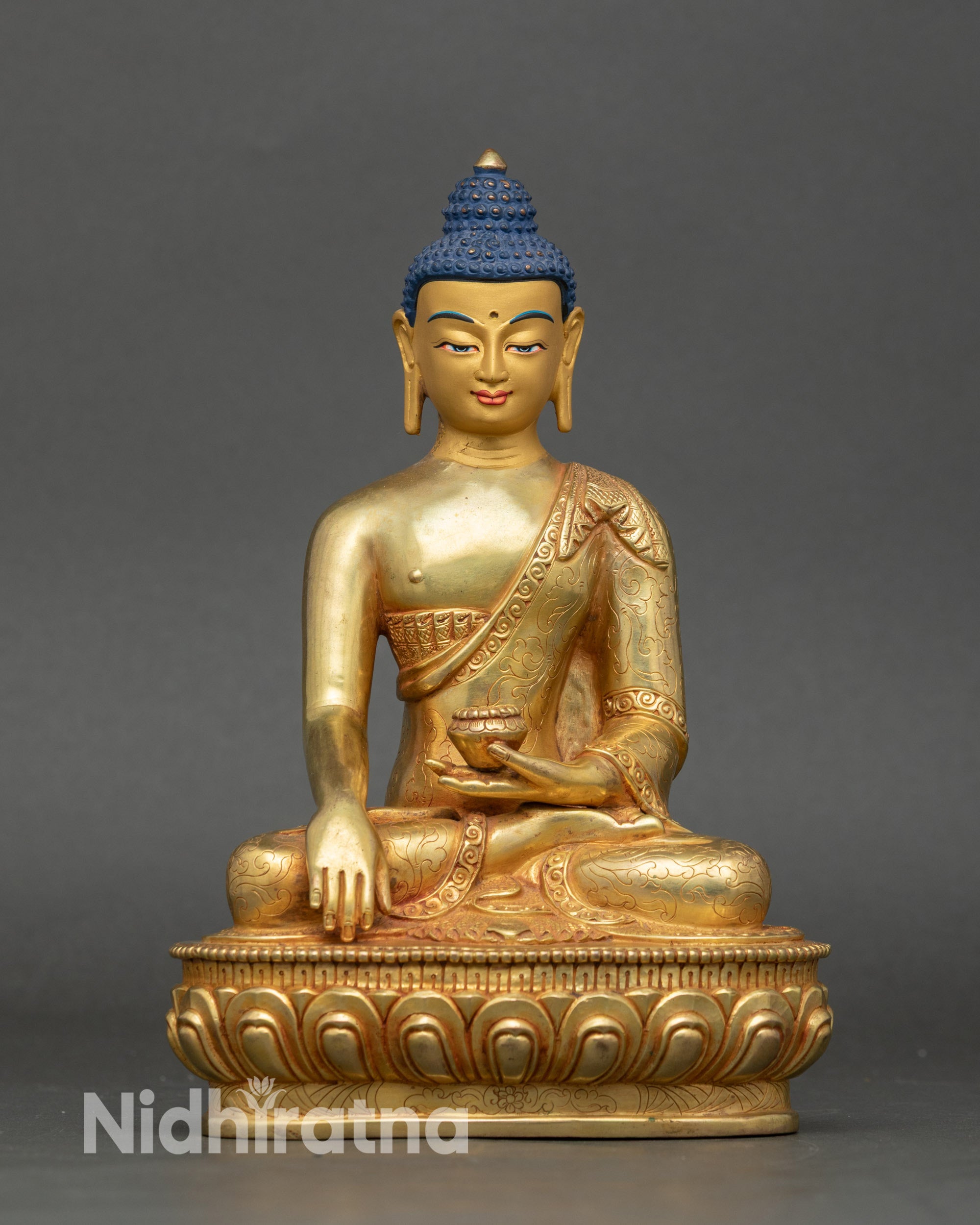 Shakyamuni Buddha meditation statue, fire-gilded 24K gold, handcrafted in Nepal