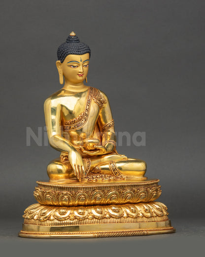 Shakyamuni Buddha right side view handcrafted Nepalese copper and gold statue