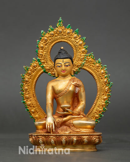 Shakyamuni Buddha sculpture, gold-gilded Nepalese copper meditation statue