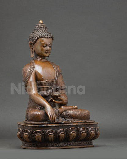 Shakyamuni Buddha seated statue handmade Patan Nepal copper finish