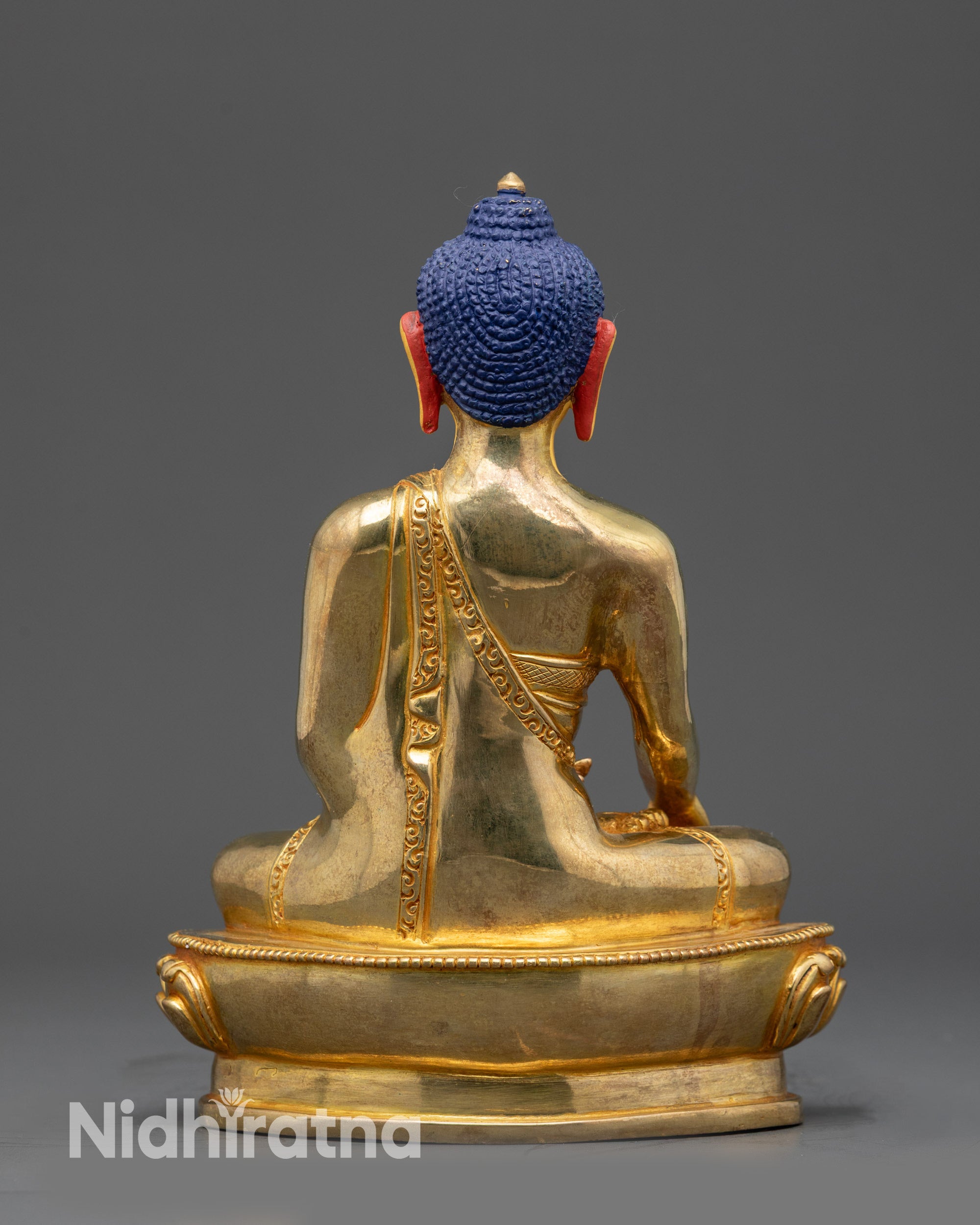 Shakyamuni Buddha statue back view lotus seat and copper alloy craftsmanship