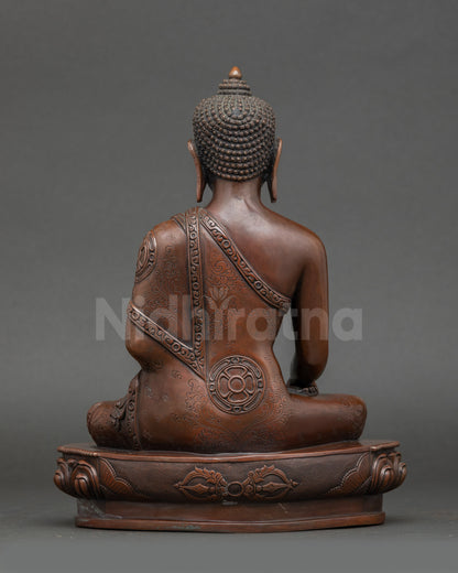 Shakyamuni Buddha statue handmade Patan Nepal oxidized copper decor