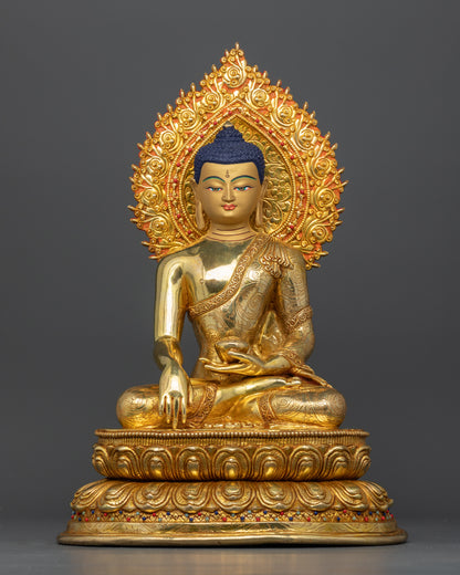 Shakyamuni Buddha statue meditative posture on lotus seat, handcrafted Nepalese art