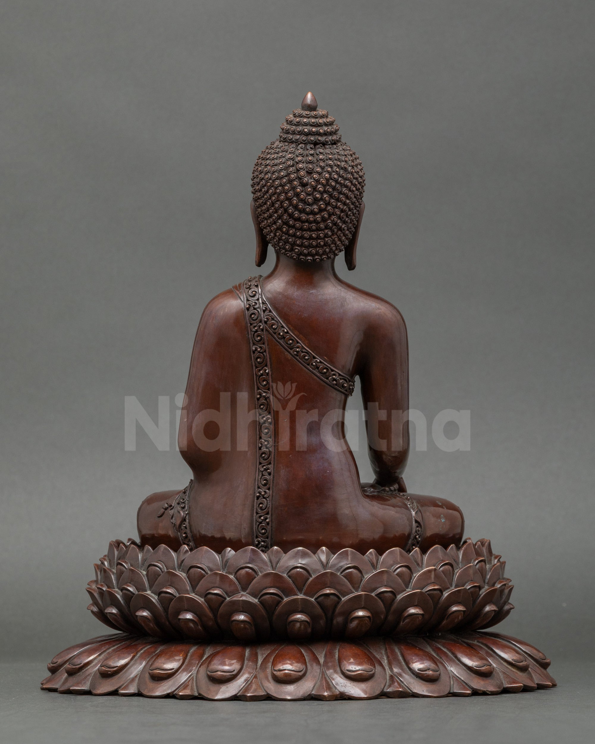 Shakyamuni Buddha statue on lotus seat, handcrafted Nepalese gold Buddhist altar art