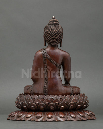 Shakyamuni Buddha statue on lotus seat, handcrafted Nepalese gold Buddhist altar art