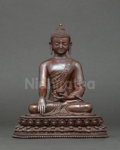 Shakyamuni Buddha statue seated on double lotus, handcrafted Nepalese meditation sculpture