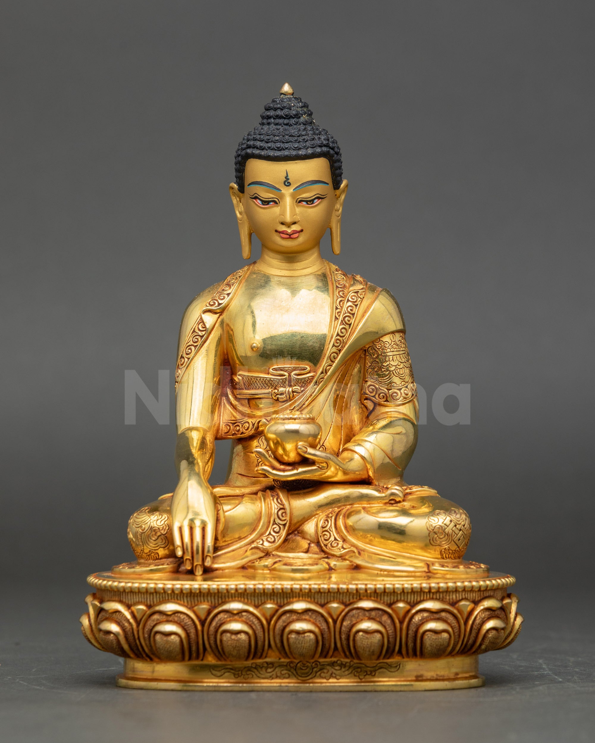 Shakyamuni Buddha statue with gold fire-gilding and earth-touching mudra from Nepal